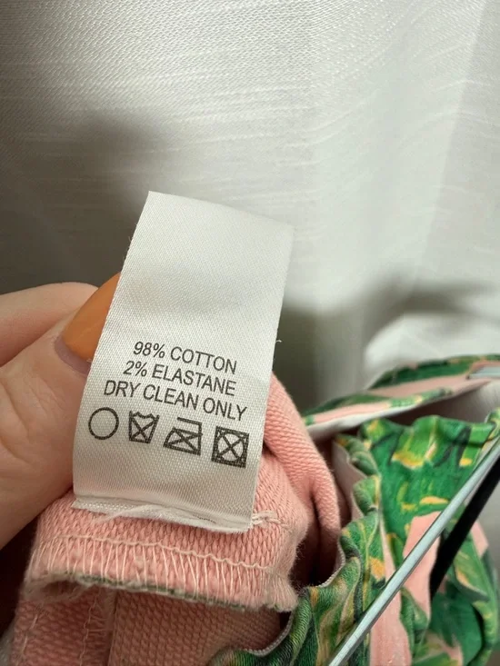 Judith March Palm Flare Pants Pink Green Tropical High Waist Bell Bottom Size S - Picture 14 of 14